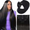 Natural Black Seamless Clip in Hair Extensions Real Human Hair 22inch Clip ins Human Hair Extensions Straight Clips in 100% Clip in Extensions Human Hair for Women 8pcs Double Weft view 1