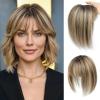 GULALUUK Hair Toppers for Women Real Human Hair with Bangs 10 Inch Upgrade Swiss Lace Base Toppers Hairpieces with Thinning for Daily Wear (Medium Brown Mix Blonde with Dark Brown Root view 1