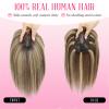 GULALUUK Hair Toppers for Women Real Human Hair with Bangs 10 Inch Upgrade Swiss Lace Base Toppers Hairpieces with Thinning for Daily Wear (Medium Brown Mix Blonde with Dark Brown Root view 2