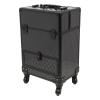 RTUSUML Professional Rolling Makeup Case, Lockable Rolling Makeup Case w/4 Retractable Trays Aluminum Cosmetic Train Case with 2 Drawers & 4 Wheels for Travel, Nail Tech, Hairstylist (Black) view 1