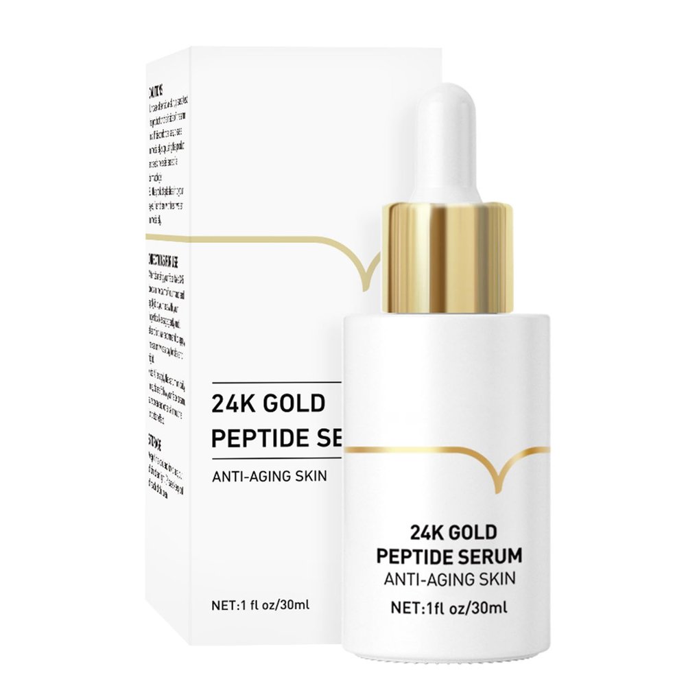 24K Gold Peptides Serum for Face, 9 Peptide Skin Booster Anti Aging Serum with Nano Gold, Even Skin Tone Glow Collagen Peptides Essence for Dark Spots & Fine Lines, Collagen Peptide 1 Fl.Oz