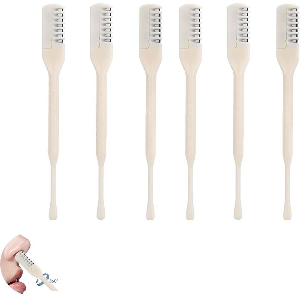 6 Pcs 2-in-1 Nasal Hair Cutter, New Double Sided Nose Hair Knife, Portable Nostril Hair Remover Tool, 360 Nose Hair Trimmer with Ear Picker Soft Cleaning Brush for Women Men