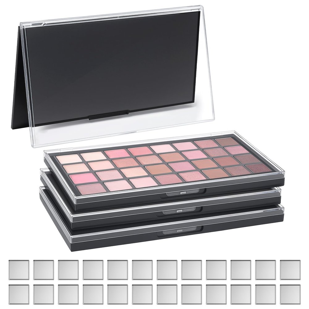 Acellegic 3 Pack Large Magnetic Makeup Palette with Clear Top 7.7"x4.3" Empty Cosmetics Pan Dispensing Storage Box 36 Metal Empty Square Makeup Eye Shadow Tray for DIY Eyeshadow Lipstick Blush Powder