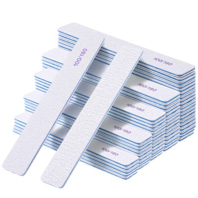 100pcs 100/80 Grit Nail Files Acrylic Nails Emery Boards File Professional Nail Art Tools for Home,Salon,Strong,Double Sided