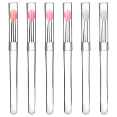 6 PCS Lip Brush, Silicone Lip Brushes with Cap, Lipstick Applicator Brushes, Reusable Applicator Brush for Cream Lips Mask, Eyeshadow, and Lipstick