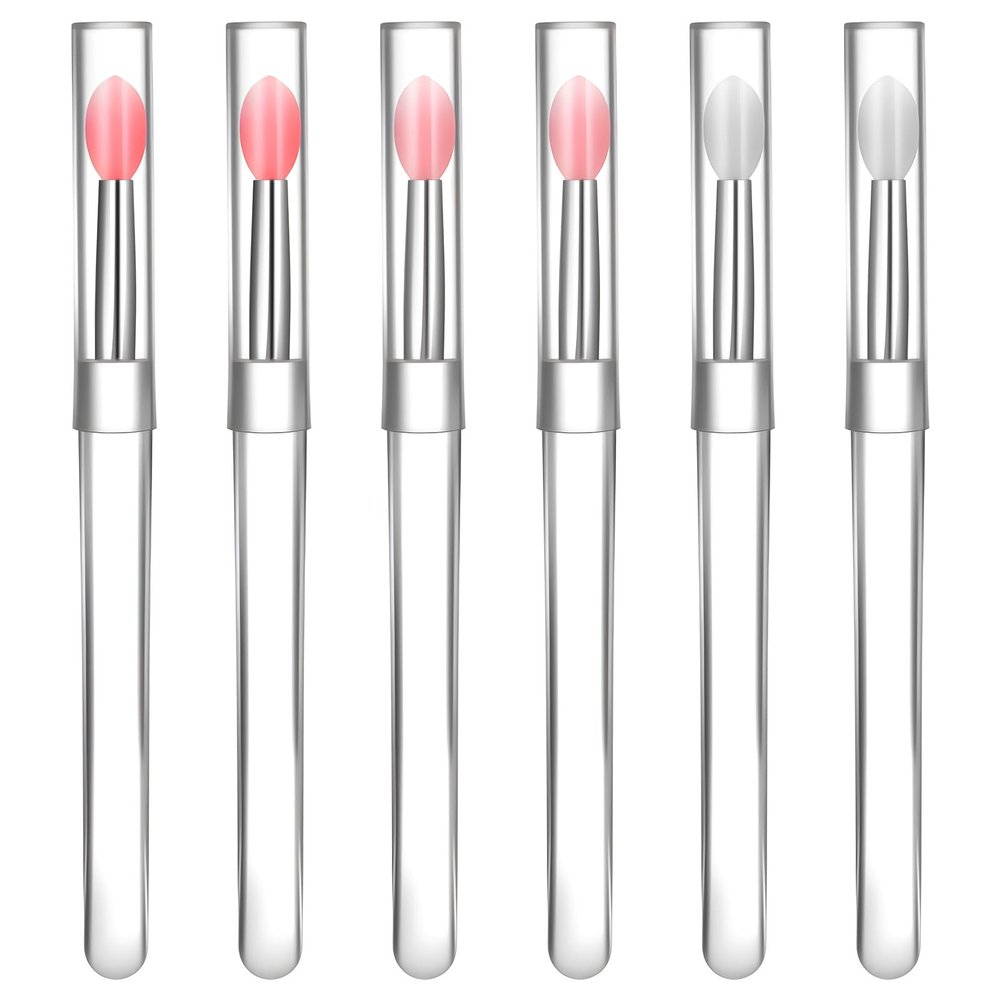 6 PCS Lip Brush, Silicone Lip Brushes with Cap, Lipstick Applicator Brushes, Reusable Applicator Brush for Cream Lips Mask, Eyeshadow, and Lipstick