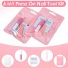 100 Pcs Pink Press On Nail Tool Kit for Business - Prep Application Disposable Kit with File, Glue, Prep Pads, Adhesive Tabs, Wood Stick, Holographic Bag view 3