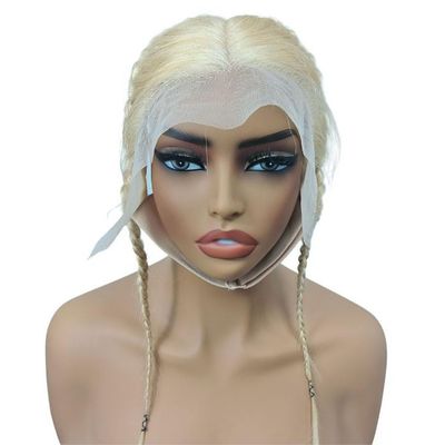 13x4 Lace Frontal Closure Glueless Gele Turban 613 Blonde Afro Twist Braids Topper Pre-Braid Human Hair Headband Wig, Pre-Plucked Natural Hairline Half Wig Human Hair Gele Frontal (613#, 12 inch)