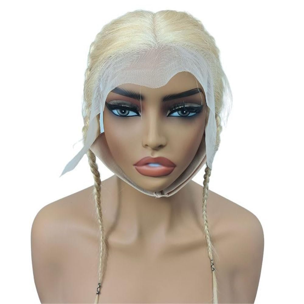 13x4 Lace Frontal Closure Glueless Gele Turban 613 Blonde Afro Twist Braids Topper Pre-Braid Human Hair Headband Wig, Pre-Plucked Natural Hairline Half Wig Human Hair Gele Frontal (613#, 12 inch)