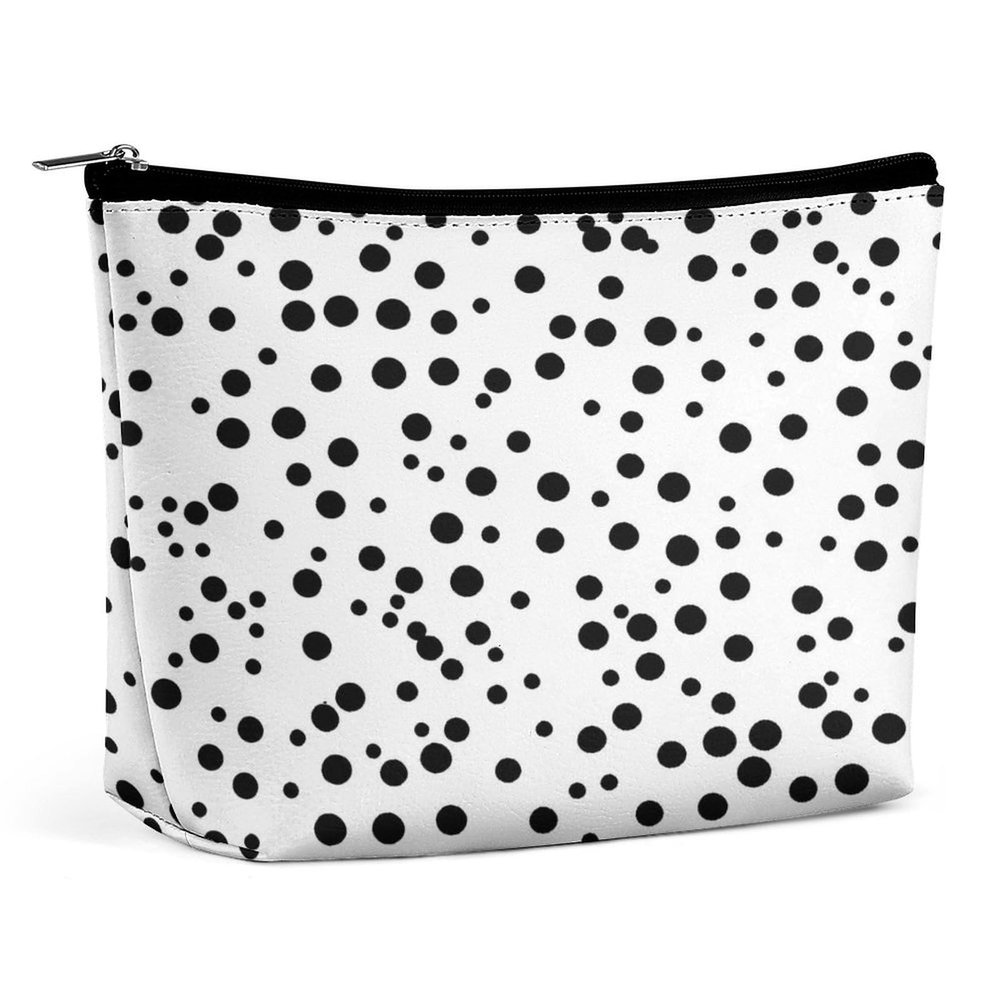 QSKDLAC Black And White Polka Dot Cosmetic Bags for Women with Zipper Portable Makeup Bag Pu Makeup Pouch for Work Or Travel Gifts