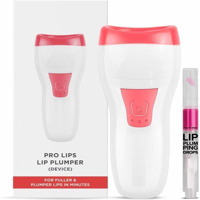 Pro-Lips Professional Lip Plumper Device with Plumping Drops in Pouty Pink, Quick Fuller Lips Enhancement System