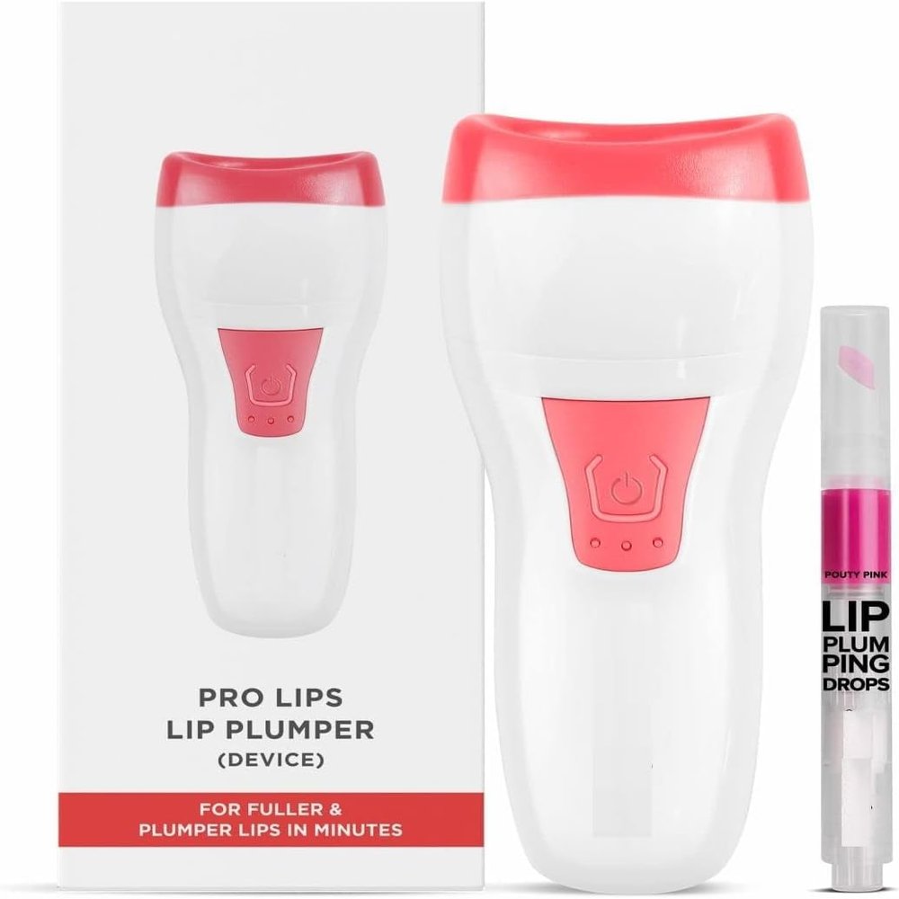 Pro-Lips Professional Lip Plumper Device with Plumping Drops in Pouty Pink, Quick Fuller Lips Enhancement System