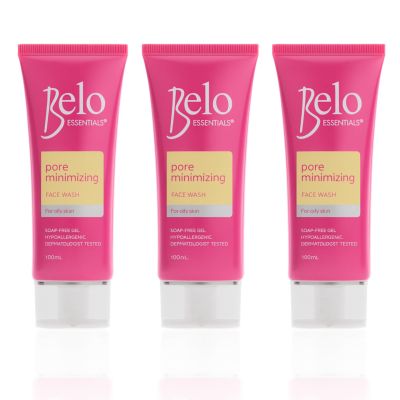 Belo Essentials Pore Refining Oil Control Facial Cleanser Dermatologist Tested Gentle Foaming Gel Formula Daily Skincare Wash - 100ml x 3 Bottles