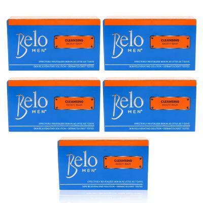 Belo Essentials Men Bar Soap Dermatologist Tested Deep Clean Gentle Cleanser with Hydration & Nourishing Care Soft Smooth Revitalizing Texture for Healthy Glow Daily Skincare - 135g x 5 Bars