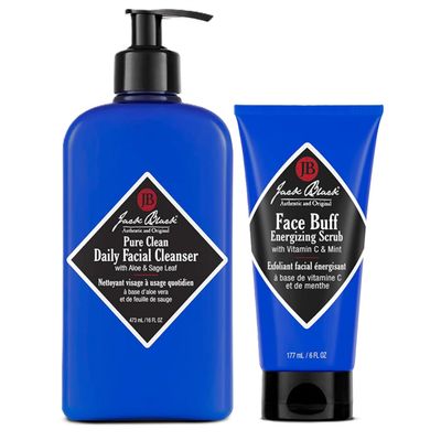 Jack Black Face Buff Energizing Scrub, 6 Fl Oz - Exfoliating Face Wash for Men + Jack Black Pure Clean Daily Facial Cleanser for Men - 2-in-1 Mens Facial Cleanser & Toner 16 Fl Oz