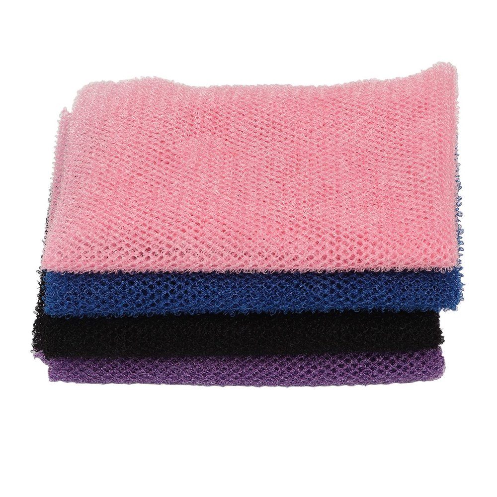 African Exfoliating Net, Nylon Bathing Sponge, Scrubber for Daily Use, 4Pcs Set with Blue Black, Skin Friendly and Soft, Machine Washable for Men and Women
