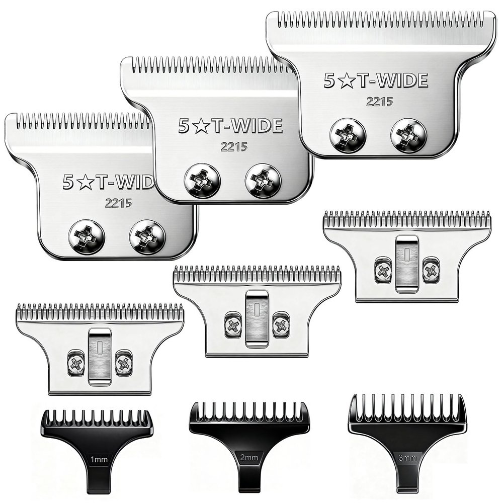2215 Adjustable Replacement T Wide Blades compatible with Wahl 5 Star Serise Detailer Li Trimmer 8081 and 8171 Models (Silver(3PCS))