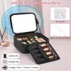 Relavel Initial Makeup Bag with LED Mirror for Women Girls, Personalized Travel Cosmetic Organizer Train Case, Birthday Gifts for Grandkids Bridesmaid Graduation Teacher Friends, Trendy Stuff, Black E view 4