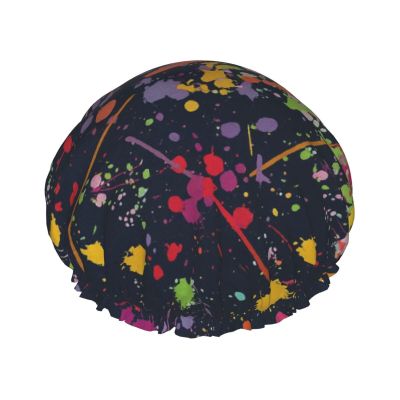Aesthetic Colorful Splash Graffiti Shower Cap Waterproof Reusable Double Elastic Daily Bath