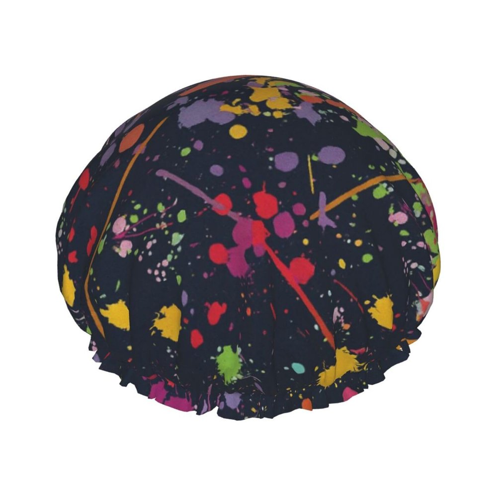 Aesthetic Colorful Splash Graffiti Shower Cap Waterproof Reusable Double Elastic Daily Bath