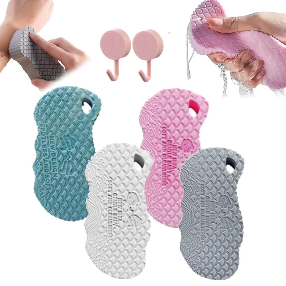 4PCS Body Scrubber, Magic Exfoliating Bath Sponge, 3D Super Soft Exfoliating Bath Sponge, Magic exfoliating Body Scrubber Resuable for Gentle Dead Skin Removal (C)