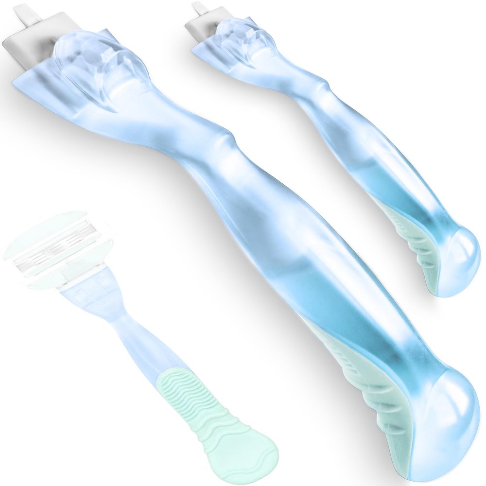 QSLST Replacement Razor Handle Compatible with Gillette Venus - Cyan Ergonomic Grip, Secure Non-Slip Design (Fits Most Venus Blades) 2Pcs