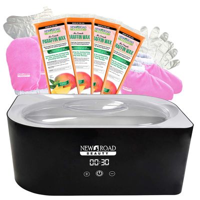 New Road Beauty - Paraffin Wax Machine for Hand and Feet, Paraffin Wax Kit, Quick Heating Touch Screen Paraffin Bath, Pink Terry-Cloth Mitts and Booties, Paraffin Wax for Arthritis, 4-Pack Mango