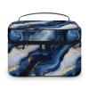 GZVGZV Large Travel Makeup Bag Organizer - Leather Travel Blue And Gold Texture Print Cosmetic Toiletry Bag for Women, Nail Skincare Makeup Case Organizer with Compartments Brush Storage And Handle view 1