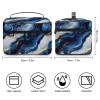 GZVGZV Large Travel Makeup Bag Organizer - Leather Travel Blue And Gold Texture Print Cosmetic Toiletry Bag for Women, Nail Skincare Makeup Case Organizer with Compartments Brush Storage And Handle view 2