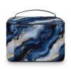 GZVGZV Large Travel Makeup Bag Organizer - Leather Travel Blue And Gold Texture Print Cosmetic Toiletry Bag for Women, Nail Skincare Makeup Case Organizer with Compartments Brush Storage And Handle view 3