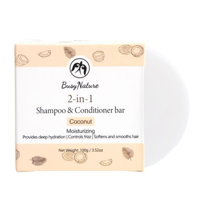 BusyNature Coconut 2-in-1 Shampoo and Conditioner Bar, Moisturizing & Frizz Control, Deep Hydration, Sulfate-Free, Vegan, 1 Bar (100 g)