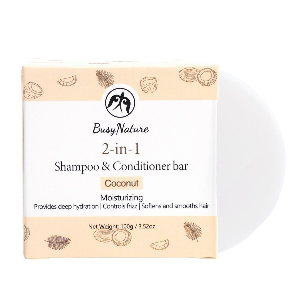 BusyNature Coconut 2-in-1 Shampoo and Conditioner Bar, Moisturizing & Frizz Control, Deep Hydration, Sulfate-Free, Vegan, 1 Bar (100 g)