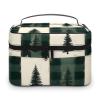 Large Travel Makeup Bag Organizer - Leather Travel Green Christmas Tree Plaid Print Cosmetic Toiletry Bag for Women, Nail Skincare Makeup Case Organizer with Compartments Brush Storage And Handle view 1