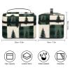 Large Travel Makeup Bag Organizer - Leather Travel Green Christmas Tree Plaid Print Cosmetic Toiletry Bag for Women, Nail Skincare Makeup Case Organizer with Compartments Brush Storage And Handle view 2
