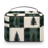 Large Travel Makeup Bag Organizer - Leather Travel Green Christmas Tree Plaid Print Cosmetic Toiletry Bag for Women, Nail Skincare Makeup Case Organizer with Compartments Brush Storage And Handle view 3