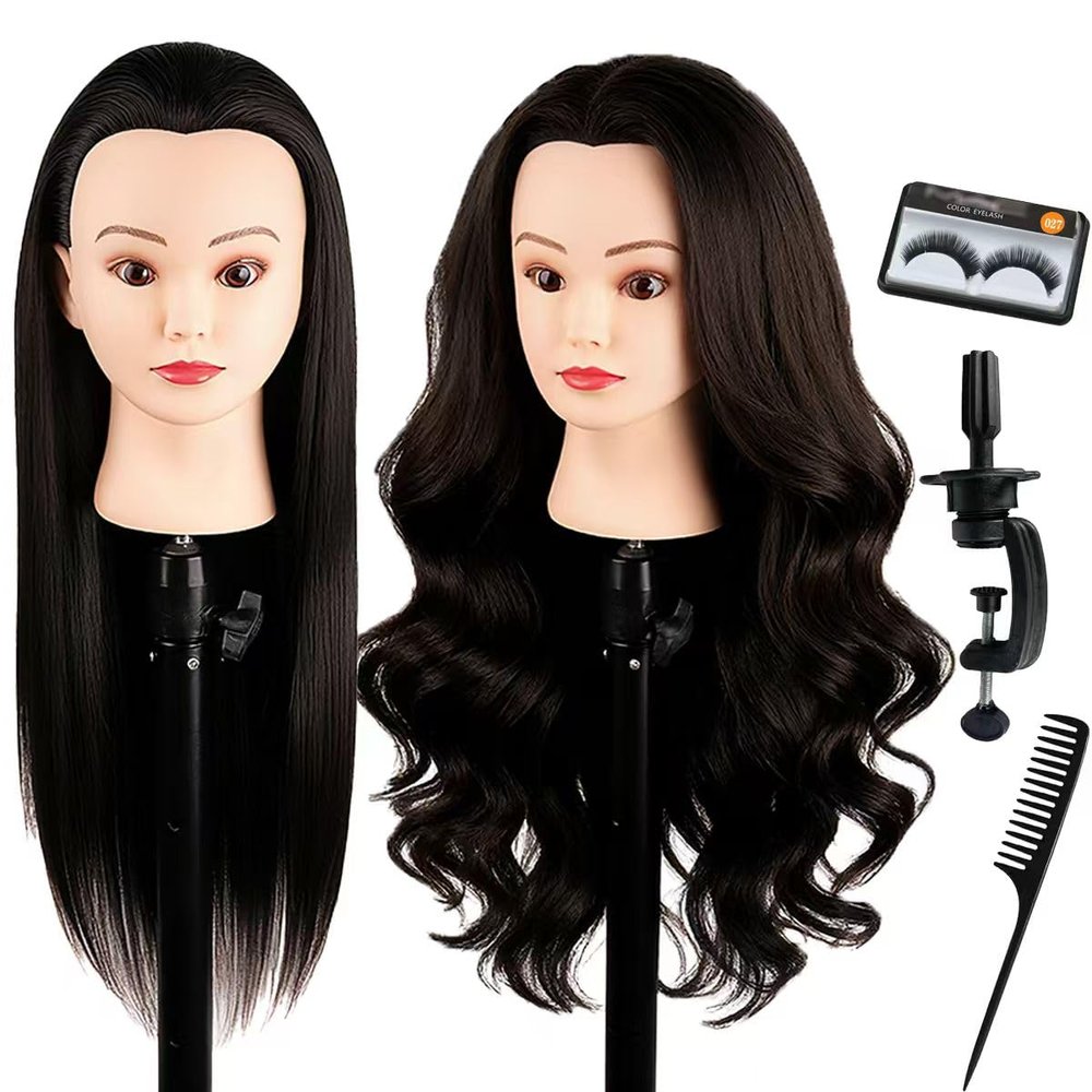 Human Hair Mannequin Head 24Inch 100% Real Hair Styling Training Head Cosmetology Manikin Head Doll Head for Hairdresser with Free Clamp