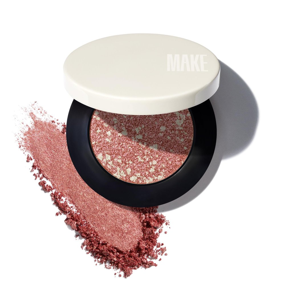 MAKE Beauty Multi-Chromatic Eye Shadow. Metal Reflecting Luminous Foil Finish Creamy, Buildable, Dimensional Long-wear, Crease-proof Powder Eyeshadow, Multichrome Shade - Fuzz, Warm Pink