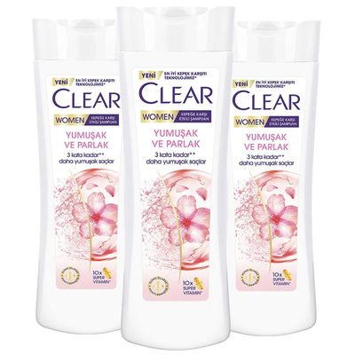 3 PACK Clear Women Anti-Dandruff Shampoo Soft Shiny Cherry Blossom Essence & Keratin 350 ml (3 PACK 11.83fl oz Each)