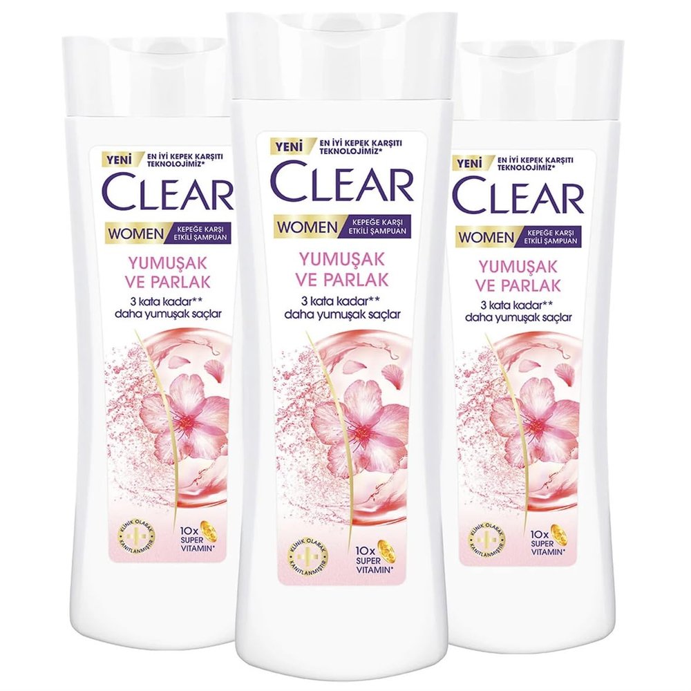 3 PACK Clear Women Anti-Dandruff Shampoo Soft Shiny Cherry Blossom Essence & Keratin 350 ml (3 PACK 11.83fl oz Each)