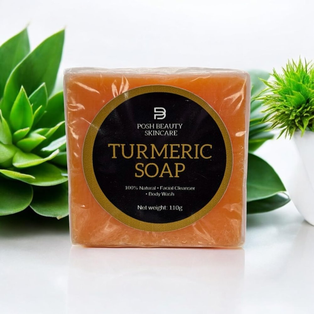 Posh Beauty Skincare Turmeric Soap, 100% Natural Facial Cleanser and Body Wash, 110g