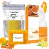 3pcs-Turmeric Wash and Care Three Piece Set,Turmeric Facial Cleanser & Turmeric Soap Bar & Turmeric Face Scrub Pads,Face & Body Cleanser,Turmeric Cleansing Skincare Set, Deep Cleansing view 1