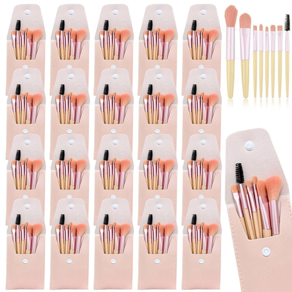 20 Sets Makeup Brush Set Bulk Brushes Bag Mini Face Make up Brushes Brushes Bag for Makeup Party Favors Wedding Bridal Shower Favors Bridesmaid Gift Bachelorette Party Gift (Ivory Beige)