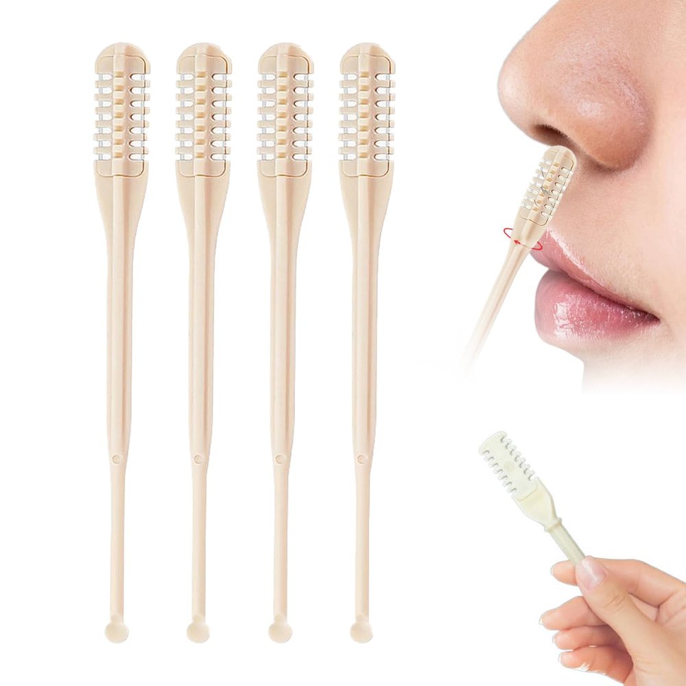 2-in-1 Nose Hair Cutter, Double Sided Nose Hair Knife, Nasal Hairs Remover Tool, Portable Manual 360 Rotating Noses Ear Trimmer with Ear Picker, Nasal Trimmer for Women & Men Travel Home Use (4PCS)