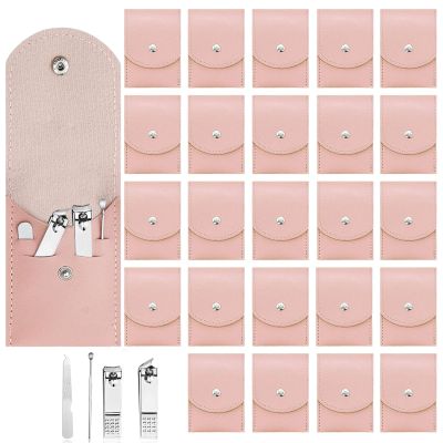 24 Sets Travel Manicure Set Professional Nail Clipper Kit Bulk,4 in 1 Adult Stainless Steel Travel Manicure Kit with Case Individually Wrapped Nail Clippers Bulk for Homeless,Hotel,CharityPink