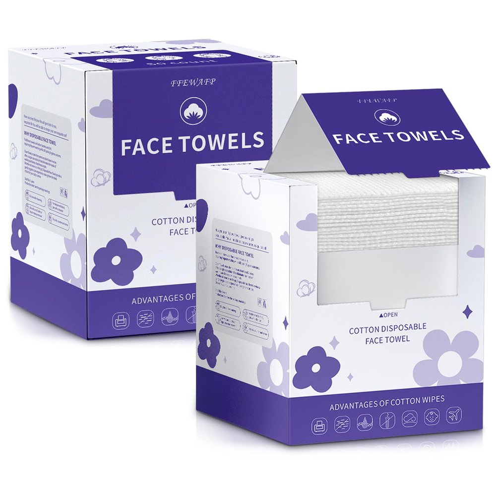 Face Towels, Disposable Face Towelette, Makeup Remover Dry Wipes 100 Count(2 Box), Soft Cotton Dry Wipes Facial Cloths Towelettes for Washing and Drying, Facial Tissue for Cleansing, Skincare