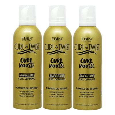 EBIN NEW YORK Braid Mousse  3x Curl & Twist Curl Mousse 354ml Defining Styling Foam for Braids, Twist-Outs, and Protective Styles  Moisturizing and Lightweight Formula  Gift Set (3 Items)