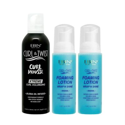 Curly Hair Products - Curl & Twist CurlMousse CurlVolumizing 12.49 oz Bundle with 2x Curl & Twist Foaming Lotion 8.5 oz Defines Curls, Adds Shine, Long Hold, Moisture & Nourishment Gift Set (3 Items)
