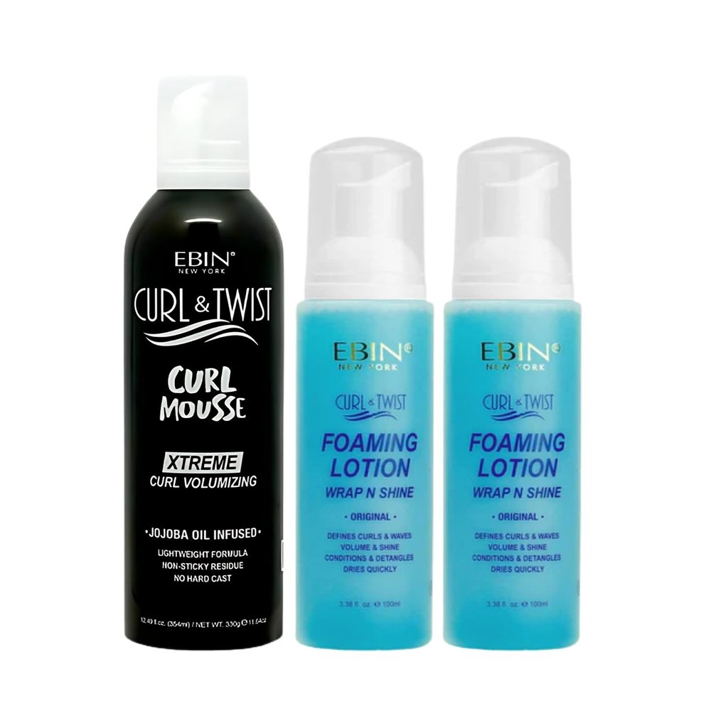 Curly Hair Products - Curl & Twist CurlMousse CurlVolumizing 12.49 oz Bundle with 2x Curl & Twist Foaming Lotion 8.5 oz Defines Curls, Adds Shine, Long Hold, Moisture & Nourishment Gift Set (3 Items)