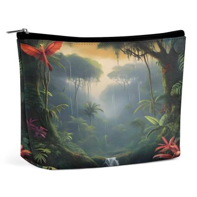 QSKDLAC Puerto Rico Rainforest Cosmetic Bags for Women with Zipper Portable Makeup Bag Pu Makeup Pouch for Work Or Travel Gifts