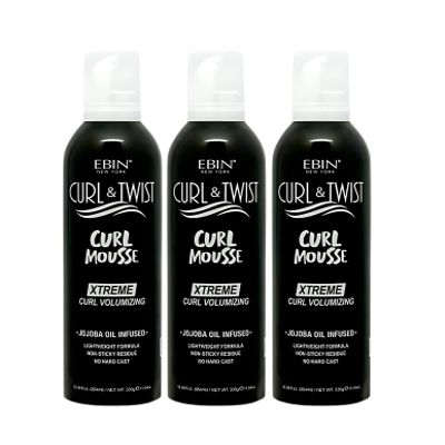 EBIN NEW YORK Hair Mousse  3x Curl & Twist Curl Mousse CurlVolumizing 12.49 oz Defines Curls, Adds Shine, Long Hold, Argan & Keratin Infused Hair Styling Foam  Gift Set (3 Items)